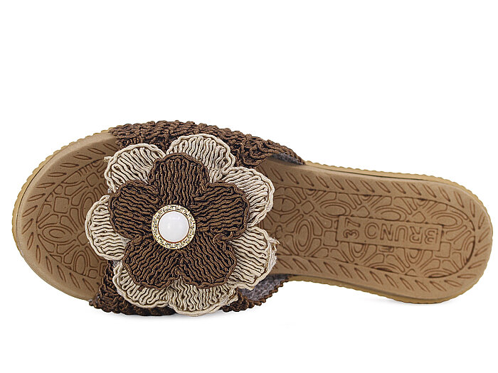 Bruno Zenne 2026 Çiçek Dantelli İncili Burnu Açık Günlük Terlik Kahve - Bruno (1)