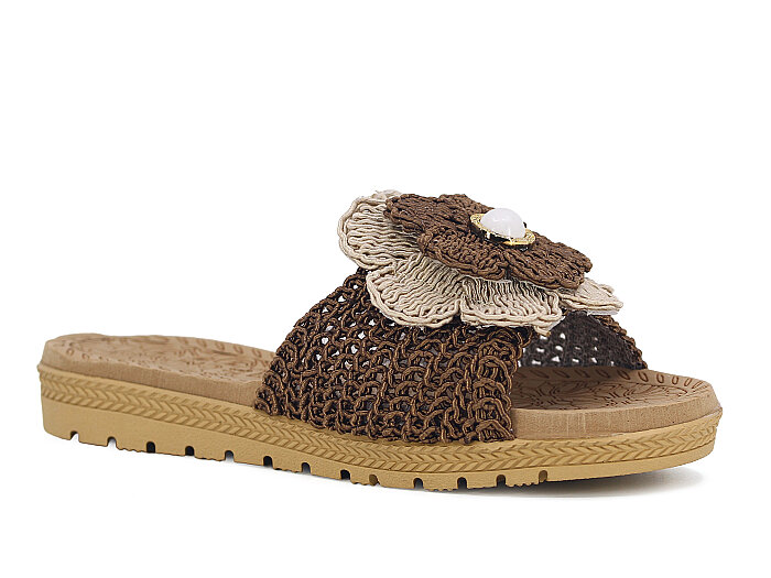 Bruno Zenne 2026 Çiçek Dantelli İncili Burnu Açık Günlük Terlik Kahve - Bruno