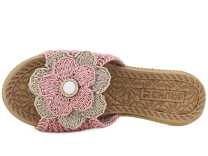 Bruno Zenne 2026 Çiçek Dantelli İncili Burnu Açık Günlük Terlik Pembe - Bruno (1)