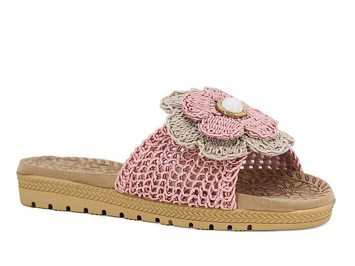 Bruno Zenne 2026 Çiçek Dantelli İncili Burnu Açık Günlük Terlik Pembe - Bruno