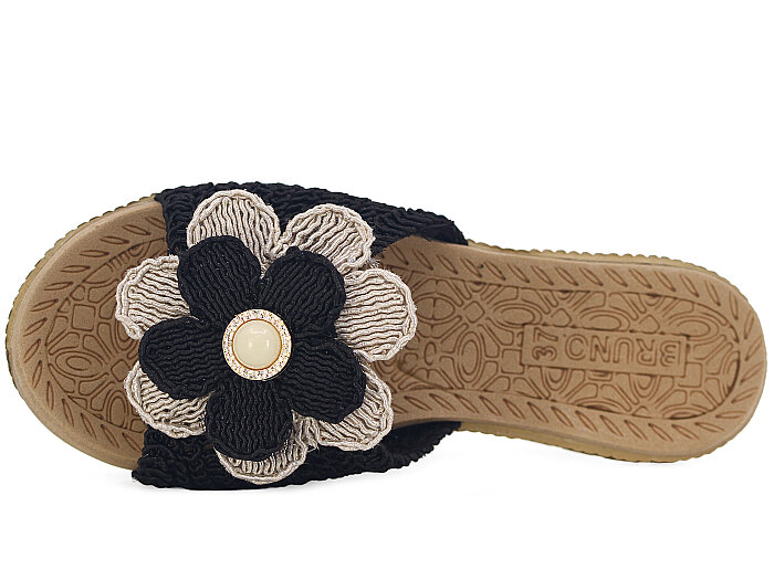 Bruno Zenne 2026 Çiçek Dantelli İncili Burnu Açık Günlük Terlik Siyah - 2