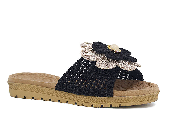 Bruno Zenne 2026 Çiçek Dantelli İncili Burnu Açık Günlük Terlik Siyah - Bruno