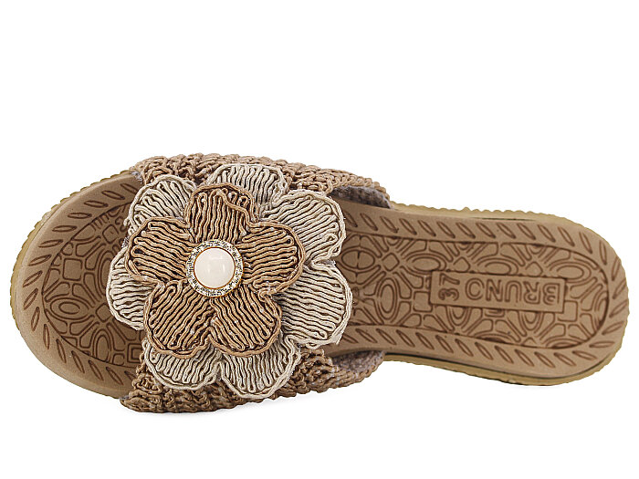 Bruno Zenne 2026 Çiçek Dantelli İncili Burnu Açık Günlük Terlik Vizon - Bruno (1)