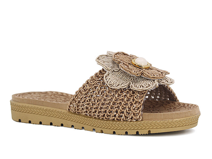 Bruno Zenne 2026 Çiçek Dantelli İncili Burnu Açık Günlük Terlik Vizon - Bruno