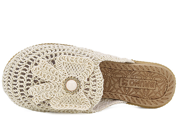 Bruno Zenne 2026 Kurdele Dantelli İncili Burnu Kapalı Günlük Terlik Bej - Bruno (1)