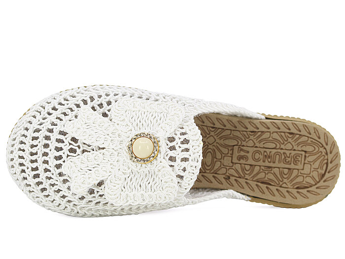 Bruno Zenne 2026 Kurdele Dantelli İncili Burnu Kapalı Günlük Terlik Beyaz - 2