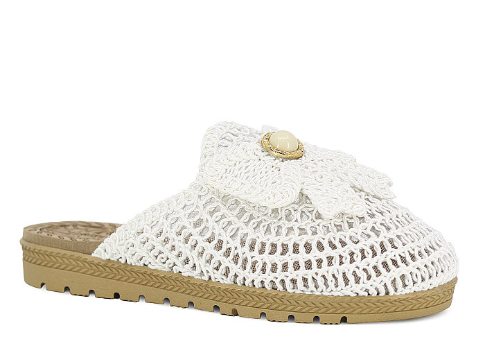 Bruno Zenne 2026 Kurdele Dantelli İncili Burnu Kapalı Günlük Terlik Beyaz 