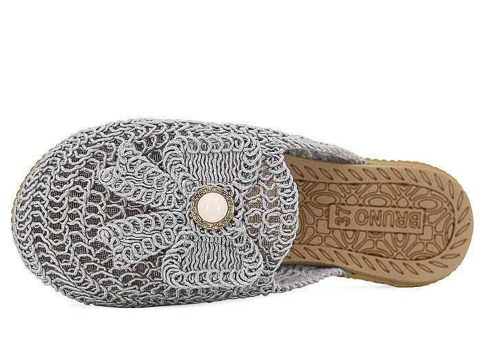 Bruno Zenne 2026 Kurdele Dantelli İncili Burnu Kapalı Günlük Terlik Gri - Bruno (1)