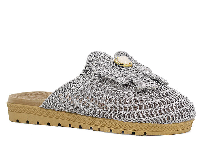 Bruno Zenne 2026 Kurdele Dantelli İncili Burnu Kapalı Günlük Terlik Gri - 1