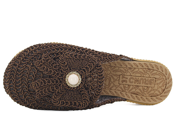 Bruno Zenne 2026 Kurdele Dantelli İncili Burnu Kapalı Günlük Terlik Kahve - 2