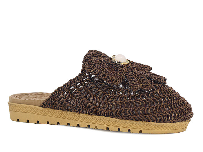 Bruno Zenne 2026 Kurdele Dantelli İncili Burnu Kapalı Günlük Terlik Kahve 