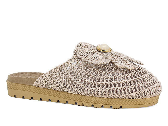 Bruno Zenne 2026 Kurdele Dantelli İncili Burnu Kapalı Günlük Terlik Koyu Bej 