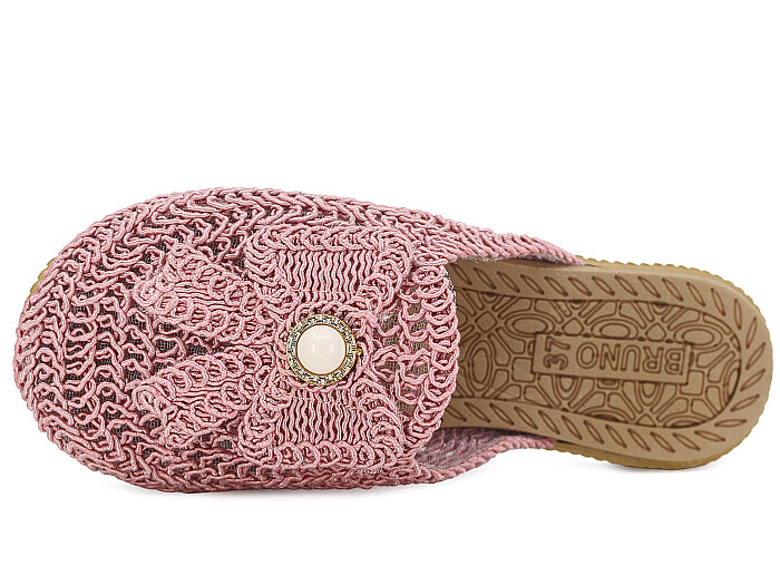 Bruno Zenne 2026 Kurdele Dantelli İncili Burnu Kapalı Günlük Terlik Pembe - Bruno (1)