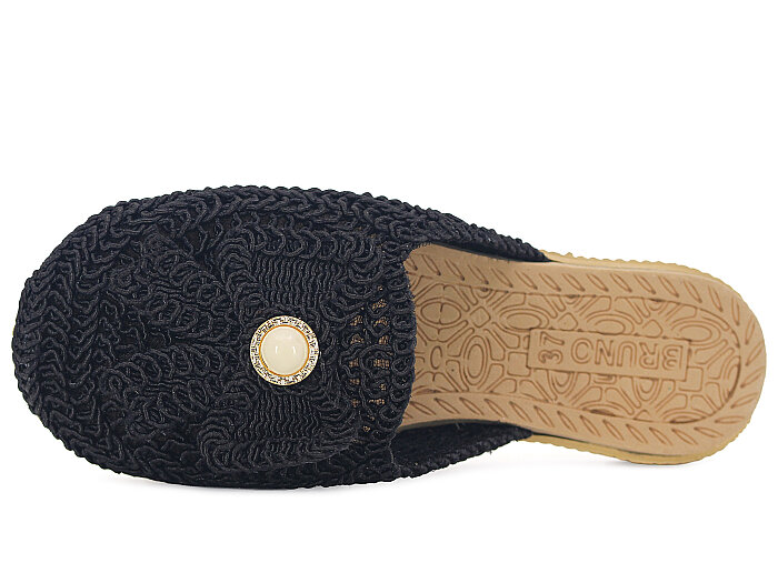 Bruno Zenne 2026 Kurdele Dantelli İncili Burnu Kapalı Günlük Terlik Siyah - 2