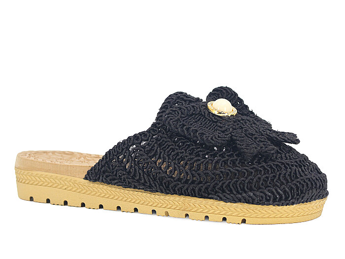 Bruno Zenne 2026 Kurdele Dantelli İncili Burnu Kapalı Günlük Terlik Siyah - 1