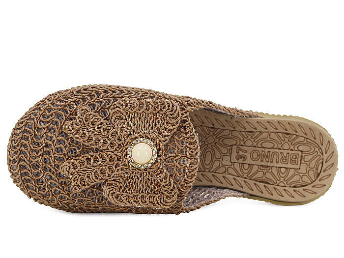 Bruno Zenne 2026 Kurdele Dantelli İncili Burnu Kapalı Günlük Terlik Vizon - Bruno (1)