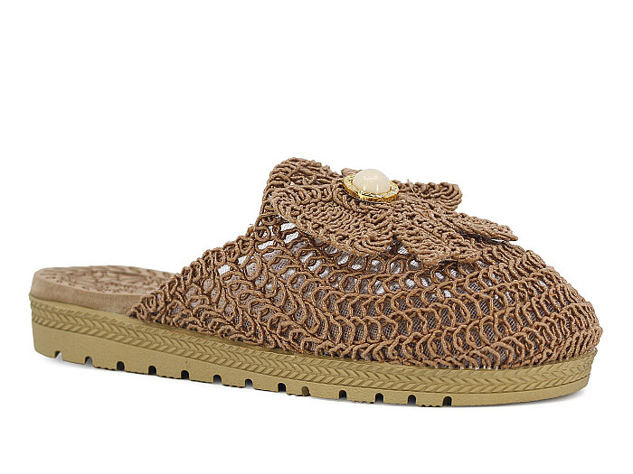 Bruno Zenne 2026 Kurdele Dantelli İncili Burnu Kapalı Günlük Terlik Vizon - Bruno