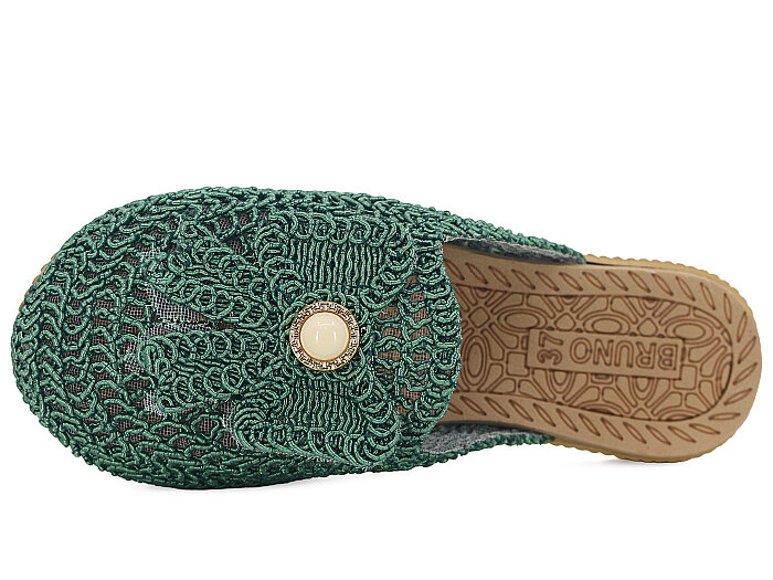 Bruno Zenne 2026 Kurdele Dantelli İncili Burnu Kapalı Günlük Terlik Yeşil - Bruno (1)