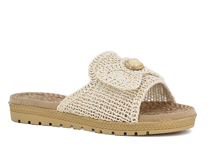 Bruno Zenne 2026 Papyon Dantelli İncili Burnu Açık Günlük Terlik Bej - 1