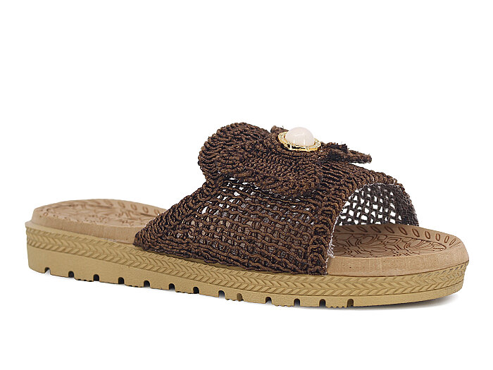 Bruno Zenne 2026 Papyon Dantelli İncili Burnu Açık Günlük Terlik Kahve - 1