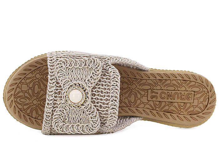 Bruno Zenne 2026 Papyon Dantelli İncili Burnu Açık Günlük Terlik Koyu Bej - Bruno (1)