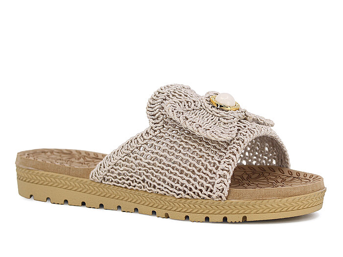 Bruno Zenne 2026 Papyon Dantelli İncili Burnu Açık Günlük Terlik Koyu Bej - Bruno