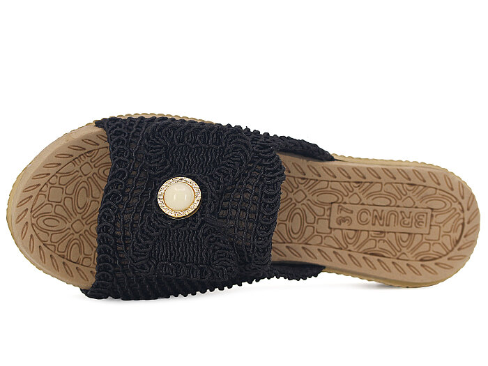 Bruno Zenne 2026 Papyon Dantelli İncili Burnu Açık Günlük Terlik Siyah - Bruno (1)