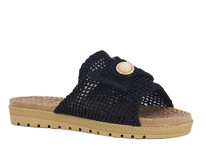 Bruno Zenne 2026 Papyon Dantelli İncili Burnu Açık Günlük Terlik Siyah - Bruno