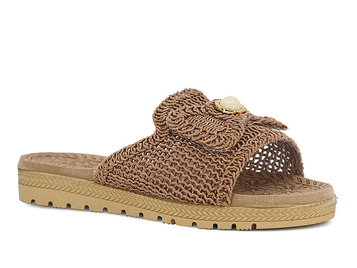 Bruno Zenne 2026 Papyon Dantelli İncili Burnu Açık Günlük Terlik Vizon - Bruno