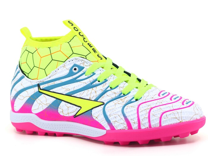 By Soccers Merdane 2060 Çoraplı Halı Saha Ayakkabısı Beyaz - Fuşya - By Soccers