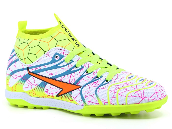 By Soccers Merdane 2060 Çoraplı Halı Saha Ayakkabısı Beyaz - Saks Mavi - Sarı - By Soccers