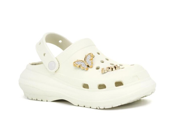 Calx Filet EF7090 Platform Taşlı Kelebekli Eva Cross Terlik Krem - Calx