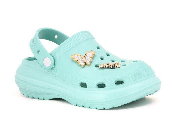 Calx Filet EF7090 Platform Taşlı Kelebekli Eva Cross Terlik Yeşil - Calx