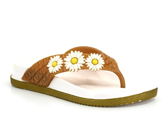 Calx Filet F610 Çiçekli Eva Parmak Arası Terlik Beyaz - Altın - 1
