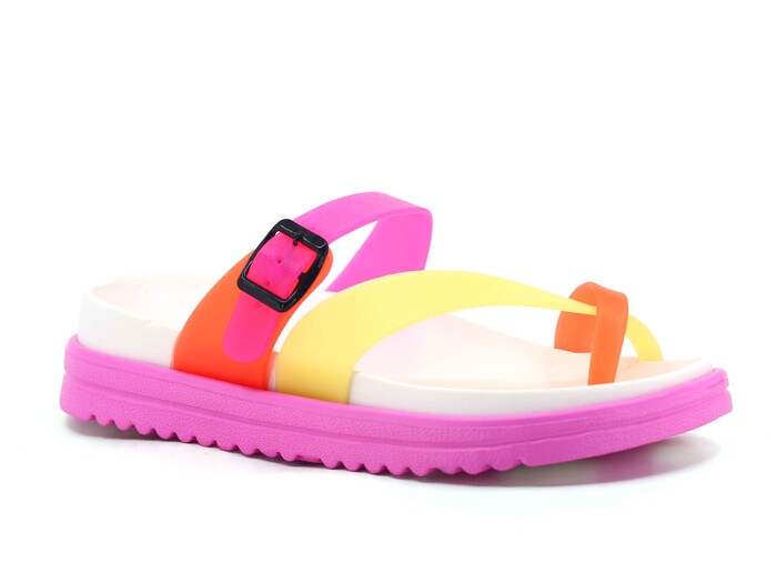 Calx Zenne Z310 Lux Parmak Arası Terlik Fuşya - Beyaz - Calx