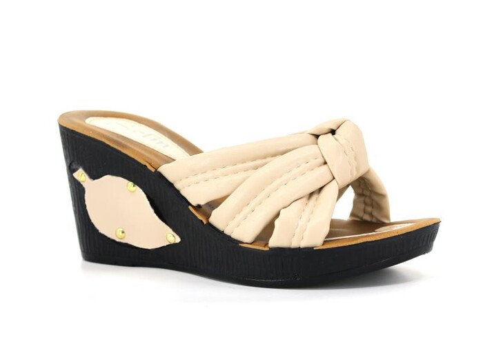 Daye Zenne 22216 Selin Yüksek Topuk Kutulu Günlük Terlik Bej - Daye