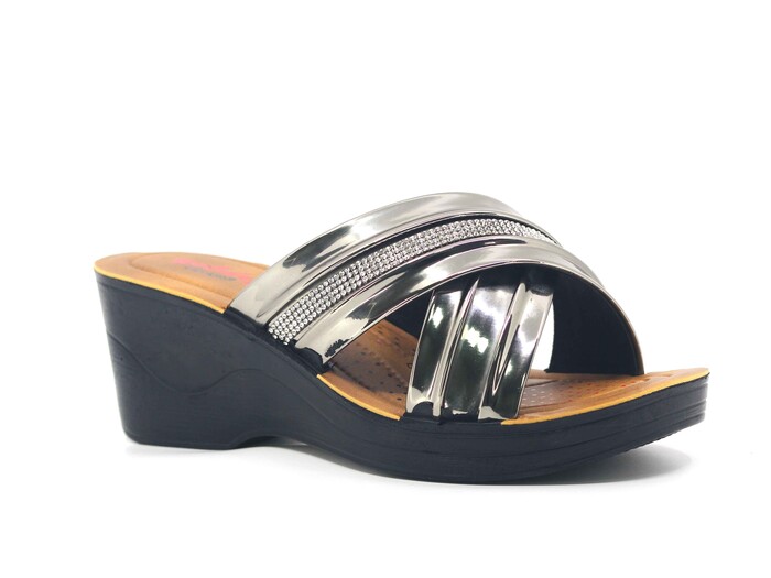 Daye Zenne 26123 Yıldız Taşlı Yüksek Kutulu Günlük Terlik Platin - Daye