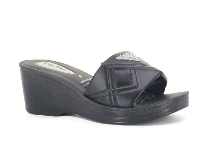 Daye Zenne 26126 Yıldız Üçgen Taşlı Yüksek Kutulu Günlük Terlik Siyah - Daye