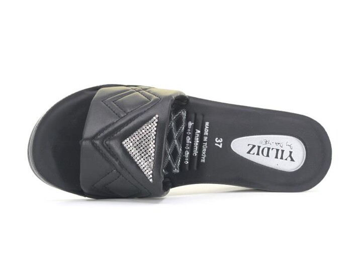 Daye Zenne 26126 Yıldız Üçgen Taşlı Yüksek Kutulu Günlük Terlik Siyah - Daye (1)