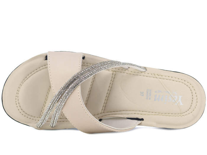 Daye Zenne 27209 Yeşim Çapraz Taşlı Günlük Terlik Bej - Daye (1)