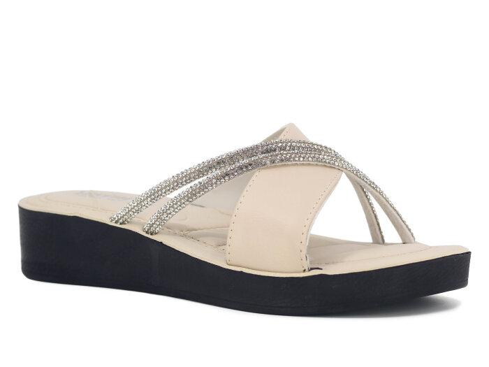 Daye Zenne 27209 Yeşim Çapraz Taşlı Günlük Terlik Bej - 1