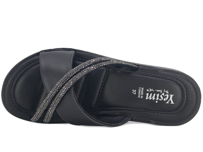 Daye Zenne 27209 Yeşim Çapraz Taşlı Günlük Terlik Siyah - 2