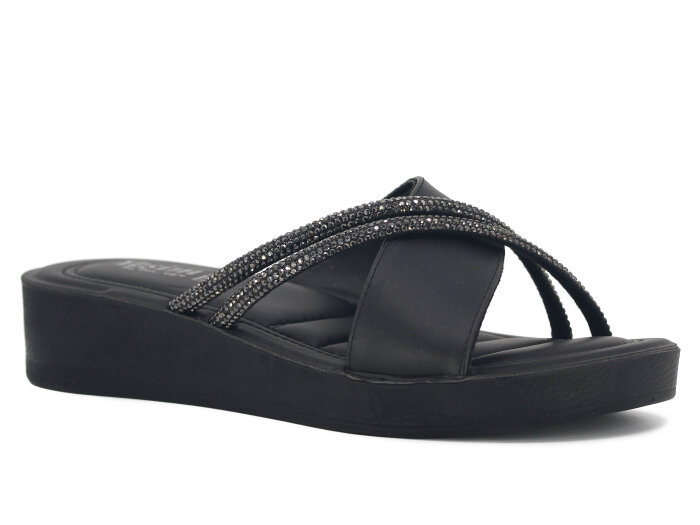 Daye Zenne 27209 Yeşim Çapraz Taşlı Günlük Terlik Siyah - Daye