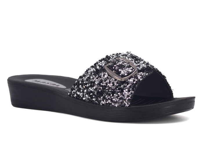 Daye Zenne 27326 Masal Tek Toka Poşetli Günlük Terlik Siyah - Gümüş - 1