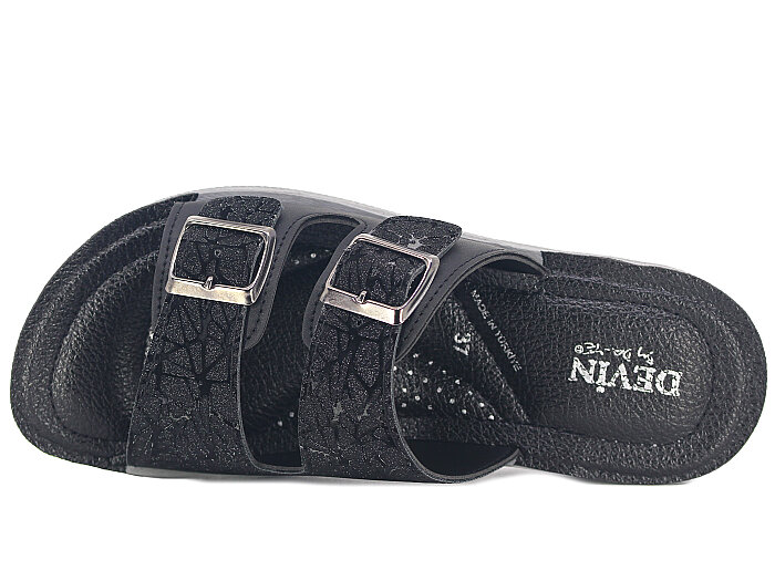 Daye Zenne 27531 Devin Çift Toka Kutulu Günlük Terlik Siyah - 2