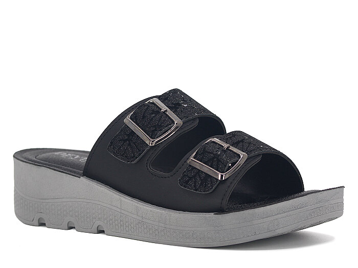 Daye Zenne 27531 Devin Çift Toka Kutulu Günlük Terlik Siyah - Daye