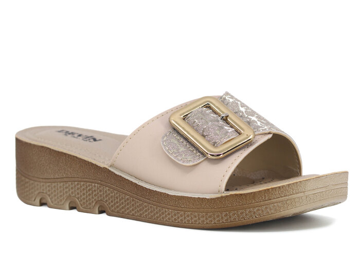 Daye Zenne 27533 Devin Tek Toka Kutulu Günlük Terlik Altın - Daye