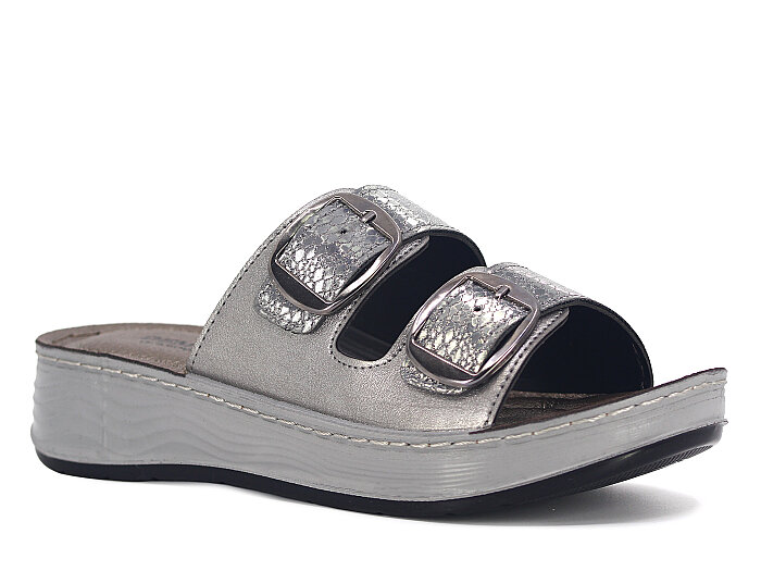 Daye Zenne 27603 Çift Toka Günlük Terlik Platin - Daye