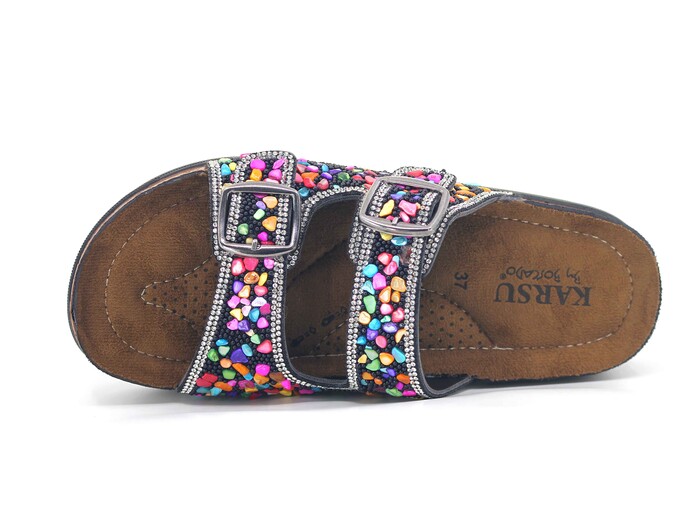 Daye Zenne B-4504 Karsu Taşlı Çift Toka Monta Soft Kutulu Günlük Terlik Siyah - Daye (1)