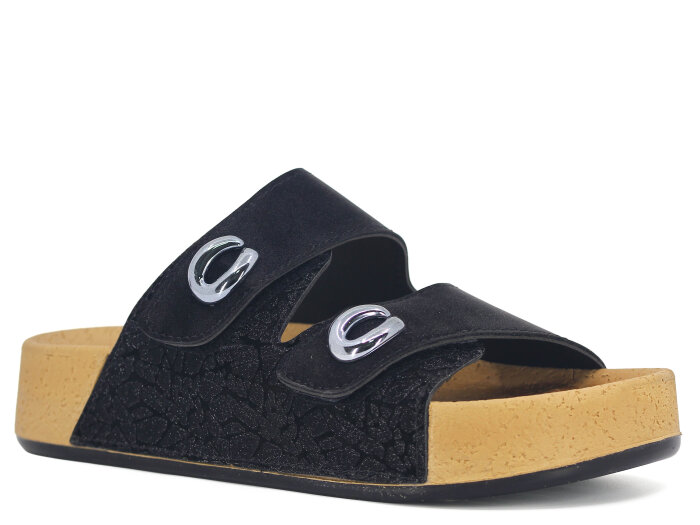 Daye Zenne 8201 Boscado Çift Toka Mantar Taban Kutulu Günlük Terlik Siyah - Daye